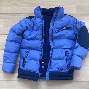 Marmot Girls Puffer Ski Jacket in Periwinkle and Navy